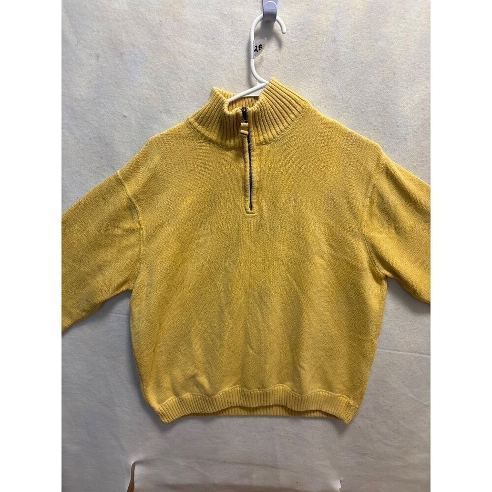 Eddie Bauer Quarter Zip Sweater Mens XL Yellow Excellent 100% Cotton Ribbed Mock